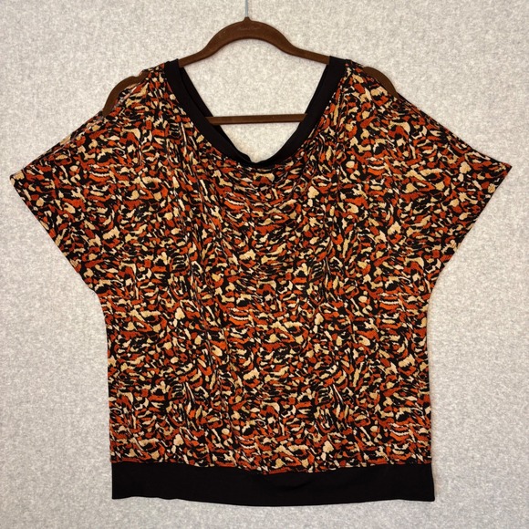 Cato Tops - Cato Women's Large Blouse Orange Gold Black Glitter Swoop Dressy Casual Business